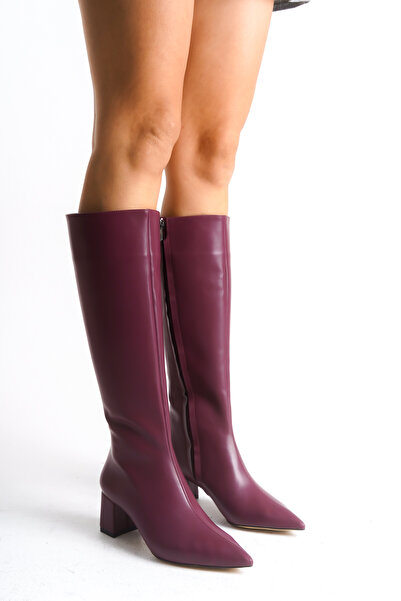 Niloshka Velora Burgundy Skin Women's Pointed Toe Zippered Heeled Boots