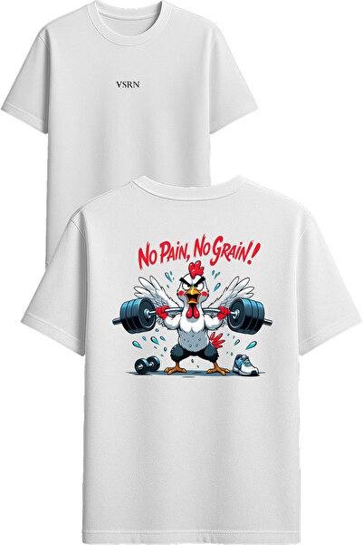 VSRN Fără durere, fără granule. Tricou oversize alb cu imprimeu.