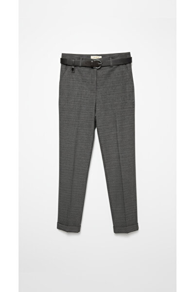 Acn Kadın Rahat Kalıp Kemerli Düz Kesim Kumaş Pantolon Ofis - Kahverengi