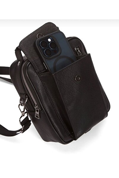 fao polo Men's Leather Black Color Crossbody Shoulder Chest and Handbag with Phone Compartment