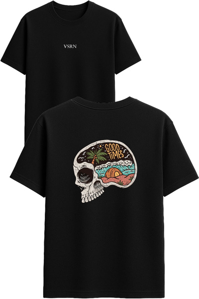 VSRN Μπλουζάκι με στάμπα Good Times Design, μαύρο, oversized