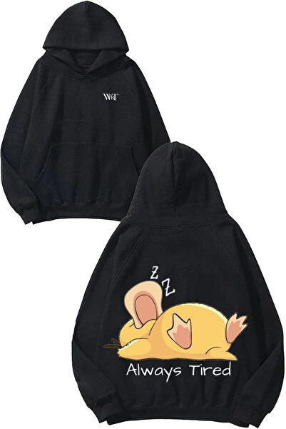 THEWERT Always Tired Design Rucsac cu imprimeu Negru cu glugă Swea tricou