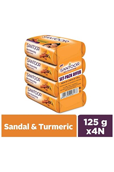 santoor Skin Moisturizing Sandal & Turmeric Bathing Soap - Pack of 4 (125g each)