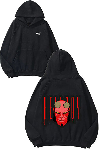 THEWERT Hellboy Design Spate cu imprimeu Negru cu glugă Swea tricou