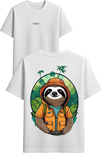 VSRN Tricou supradimensionat alb cu imprimeu design Camper Sloth