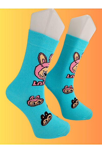 Shuttle Park Специална серия Щастливи цветни чорапи с мотив Labubu Забавни, удобни и стилни чорапи Стилен дизайн Чорапи от трикотаж Сини чорапи