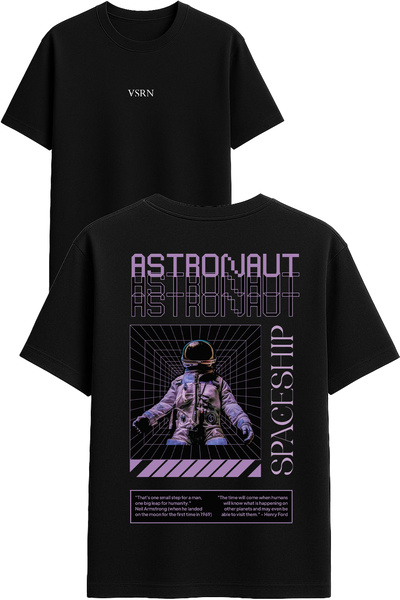 VSRN Μπλουζάκι Astronaut Astronaut με στάμπα σχεδίου, μαύρο, oversized