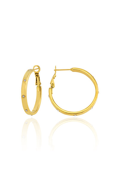 Cosmia Shine Paslanmaz Çelik Zirkon Taşlı Gold Halka Küpe