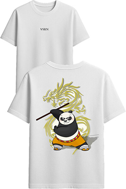 VSRN تي شيرت بتصميم باندا فايتر مطبوع أبيض قصة فضفاضة