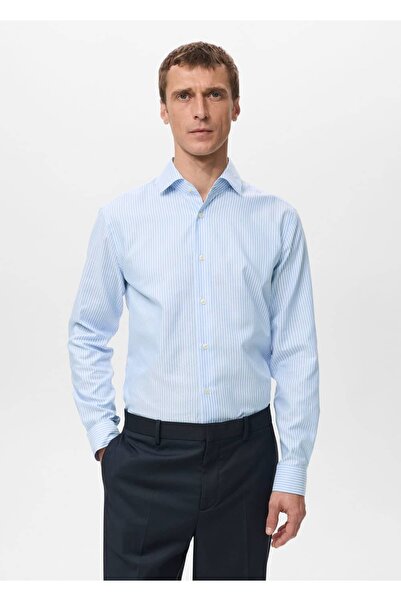 MANGO Man Slim fit çizgili %100 pamuklu gömlek