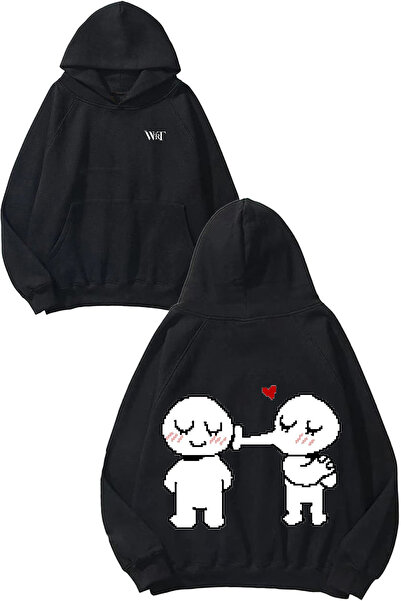 THEWERT Kiss Meme Design Spate cu imprimeu Negru cu glugă Swea tricou