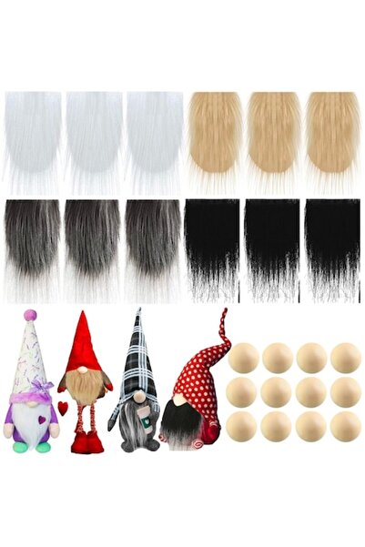 DELPI Set de 12 bile de lemn și 12 bărbi de pitic, 1,5 cm, alb/negru