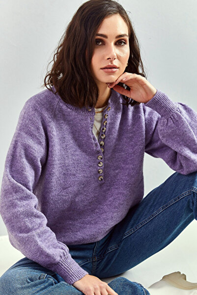 Vivika Ucu Lastikli Uzun Reglan Kol Rahat Kesim Yumuşak Yarım Pat Düğmeli Gün...