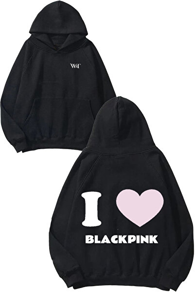 THEWERT I Love Blackpink Design Rucsac cu imprimeu Negru cu glugă Swea tricou