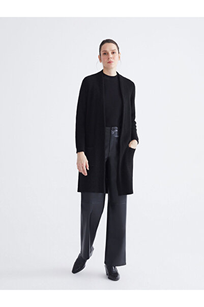 LC Waikiki Black Shawl Collar Women's Knitwear Cardigan