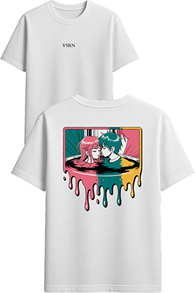 VSRN Tricou oversize alb cu imprimeu Colorful Love Design