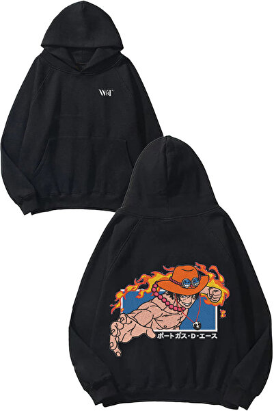 THEWERT Ace Rectangle Design Back Printed Черна суитшърт с качулка