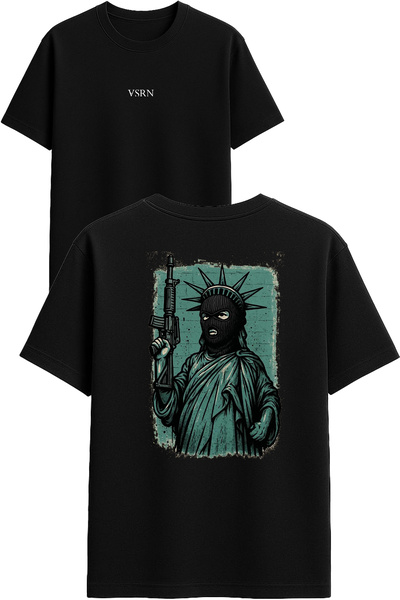VSRN Tricou oversize negru cu imprimeu de designer pentru femei, cu design ma...