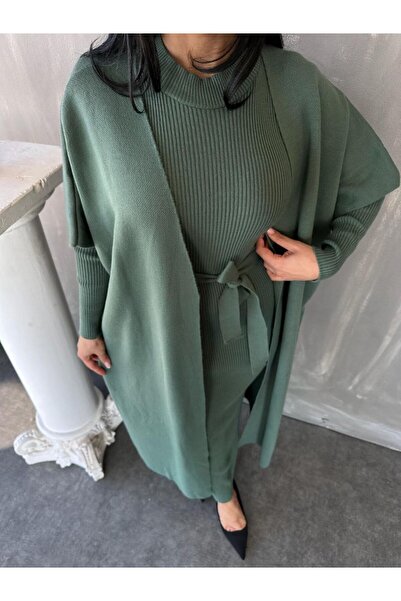 GİYSİ DÜNYASI 57 Triko Fabric Vest Long Sleeve Dress 2 Piece Set