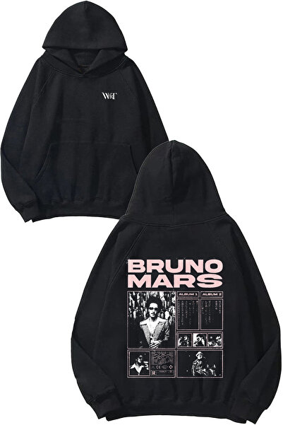 THEWERT Bruno Mars 4 Design Back Printed Black Hooded Sweatshirt