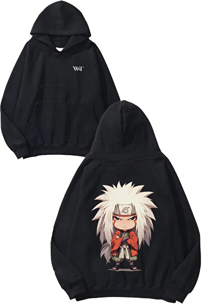 THEWERT Jiraiya Anime Design Rucsac cu imprimeu Negru cu glugă Swea tricou