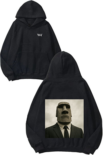 THEWERT سترة بتصميم تمثال ميم مطبوع باللون الأسود بغطاء رأس