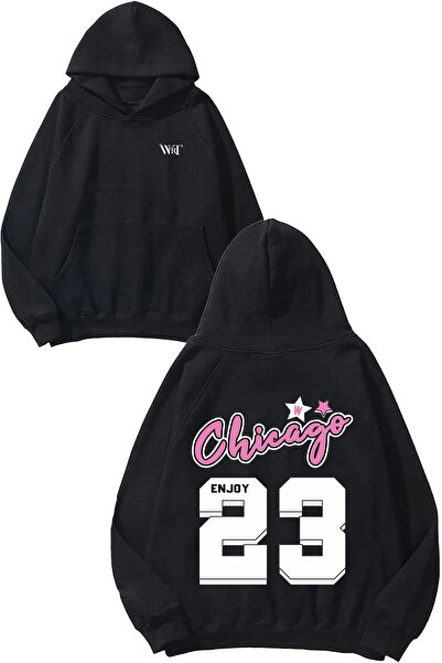 THEWERT Chicago 23 Design Spate cu imprimeu Negru cu glugă Swea tricou