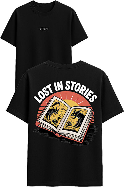 VSRN Μπλουζάκι με στάμπα Lost in Stories, μαύρο, oversized