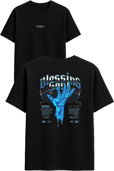VSRN Tricou supradimensionat negru cu imprimeu design Blessing soul