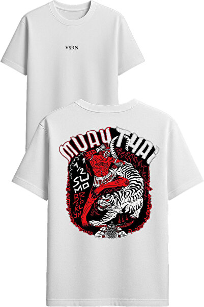 VSRN Tricou oversize alb cu imprimeu Muay Thai Design