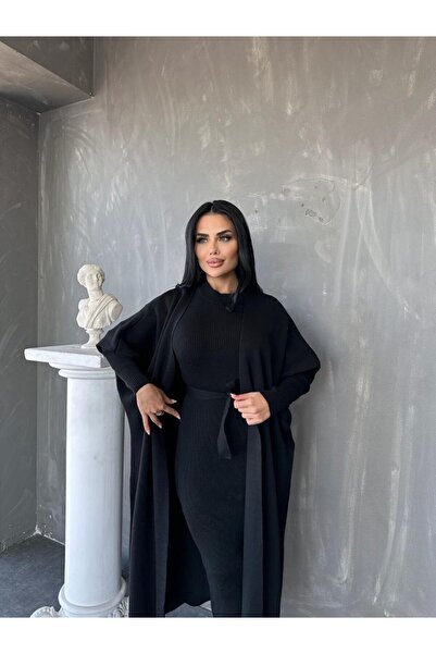 GİYSİ DÜNYASI 57 Triko Fabric Vest Long Sleeve Dress 2 Piece Set