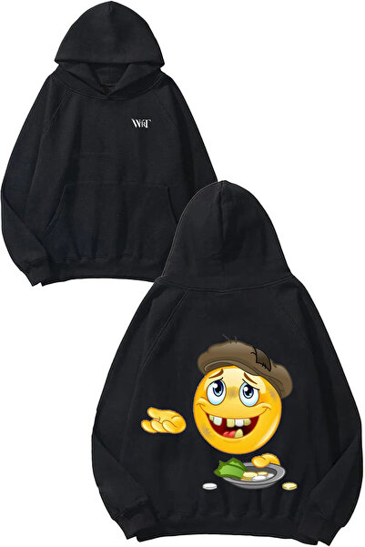 THEWERT Fakir Emoji Meme Design Spate cu imprimeu Negru cu glugă Swea tricou