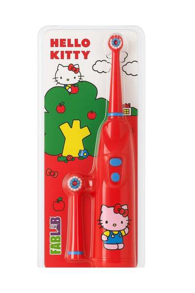 NİCKELODEON فرشاة أسنان هيلو كيتي فاب لاب الناعمة التي تعمل بالبطارية مع مقبض مطاطي وفرشاة إضافية