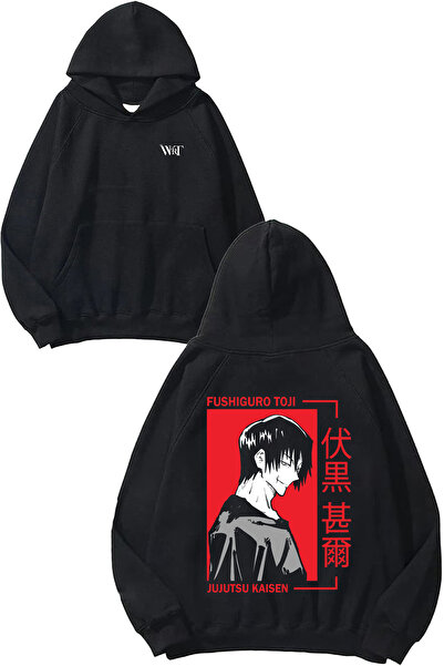THEWERT Jujutsu Kaisen Toji Design Back Printed Black Hooded Sweatshirt