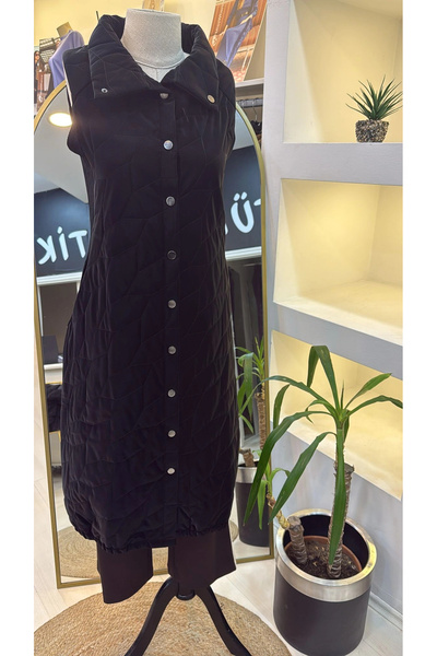 Invee Knitwear Detailed Snap Fastener Patent Leather Vest 7181 Black