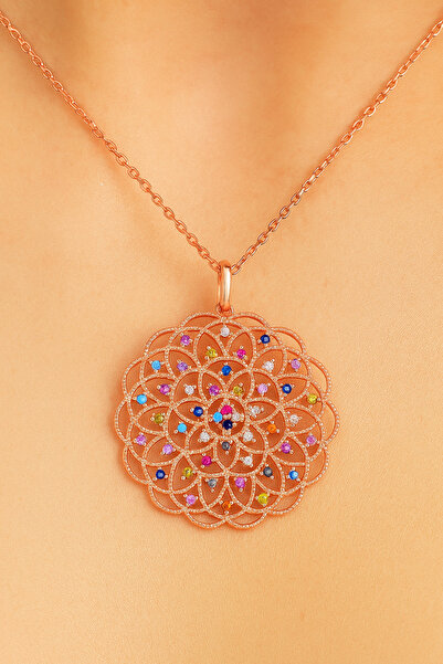 Bilsen Store 925 ayar gümüş zincirli rose kaplamalı mixs yaşam çiçeği kolye