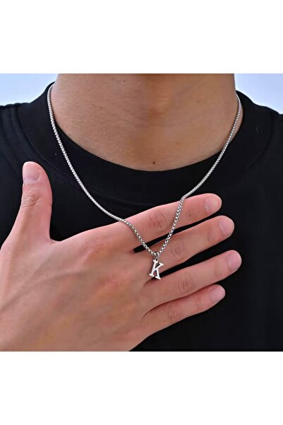 derokas Harfli Çelik Kolye Erkek Gümüş Renk