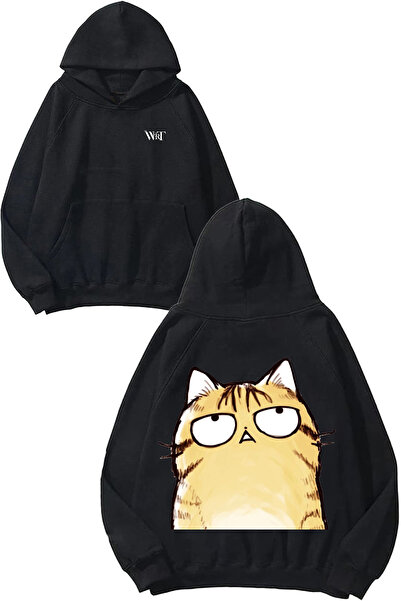 THEWERT سترة بتصميم Bıkmış Cat رقم مطبوع باللون الأسود بغطاء رأس