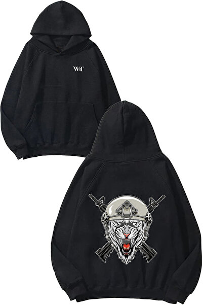 THEWERT Soldier Kaplan Design Back Printed Black Hooded Sweatshirt