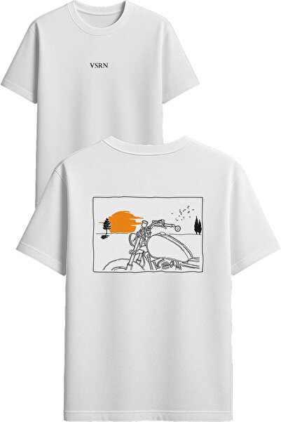 VSRN تي شيرت بتصميم ريفي مطبوع أبيض قصة فضفاضة