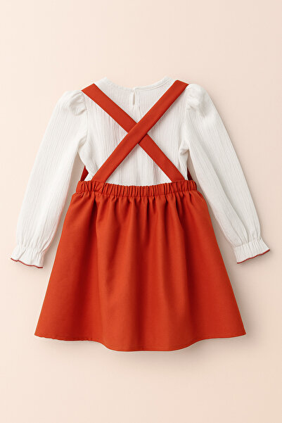 Uğur bebe Girl's Red Gilet Dress with Suspender Flower Pockets and White Woven Blouse Set - Transitional Stylish Combination”
