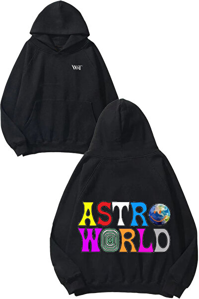 THEWERT Astro World Design Spate cu imprimeu Negru cu glugă Swea tricou