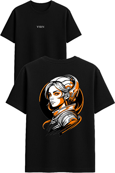 VSRN Tricou oversize negru cu imprimeu pentru femei Astronaut
