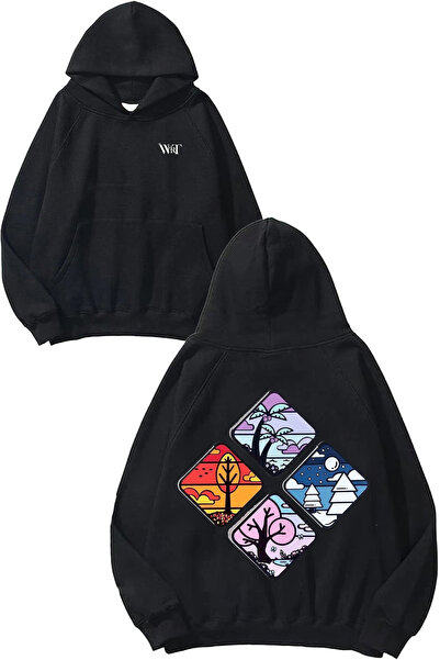 THEWERT Seasons Design Back Printed Black Hooded Sweatshirt