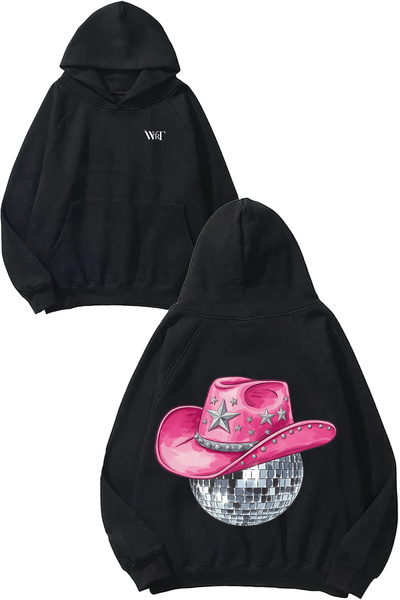 THEWERT Design Disco Ball Spate cu imprimeu Negru cu glugă Swea tricou