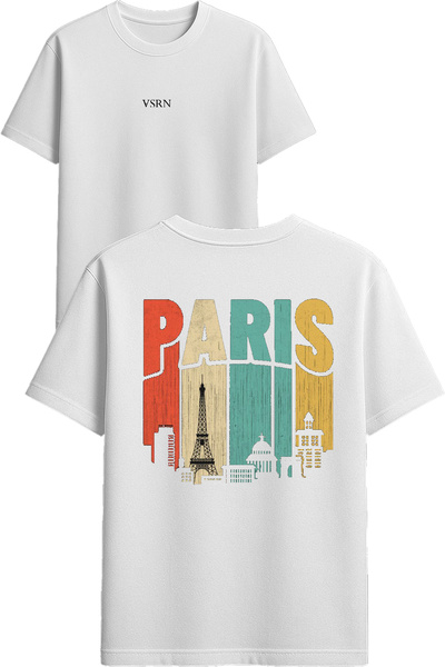 VSRN تي شيرت بتصميم شخصيات باريس مطبوع أبيض قصة فضفاضة