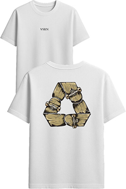 VSRN Tricou oversize alb cu imprimeu design skateboard