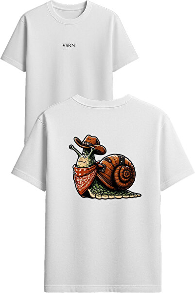 VSRN تي شيرت بتصميم كاوبوي بيتل مطبوع أبيض قصة فضفاضة
