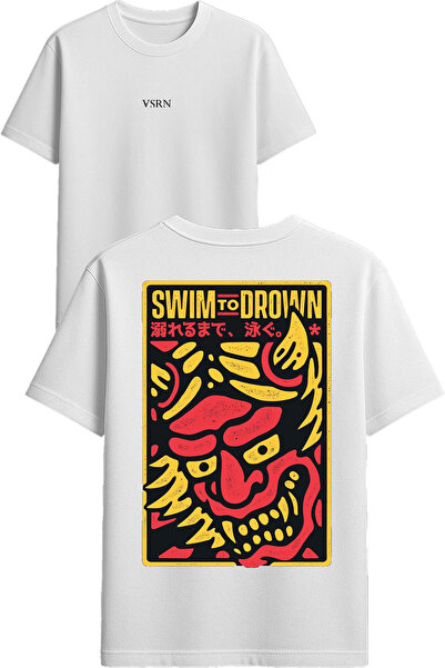 VSRN Tricou supradimensionat alb cu imprimeu Swım drown Design