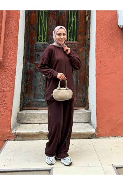 HN Store Çima Dikişli Eşofman Takımı Kahverengi